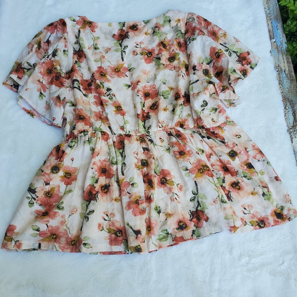 Floral Polagram Cute Blouse Sz XL - Picture 2 of 5